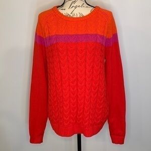 Lands’ End Drifter cotton cable color block sweater XL 18